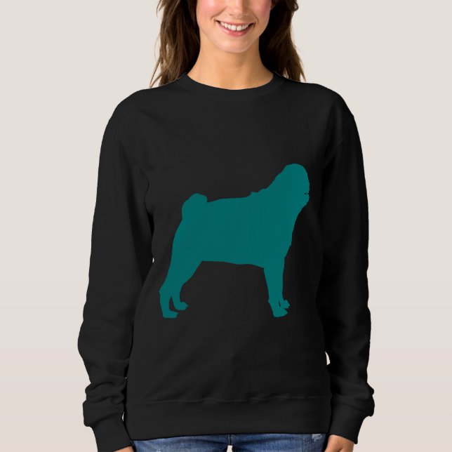 Teal Pug Silhouette Classic T-Shirt 708 (Framsida)