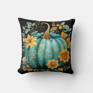 Teal Pumpkin Autumn Boho Fall Black Kudde