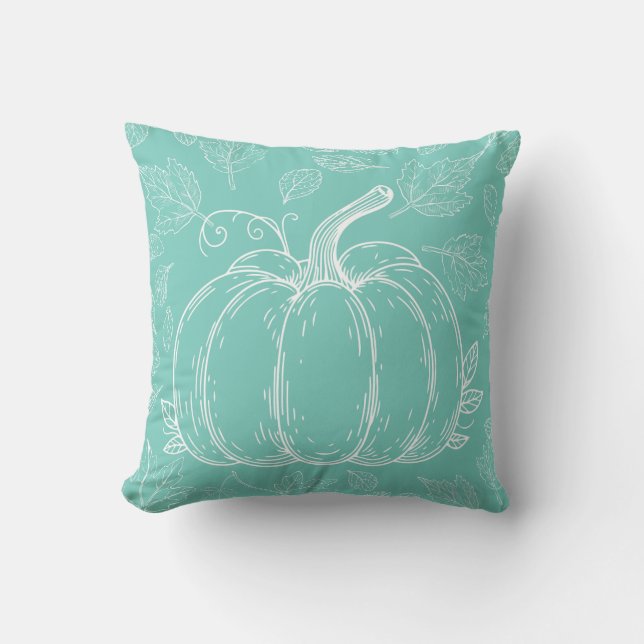Teal Pumpkin Fall Autumn Thanksgiving Halloween Kudde (Framsida)