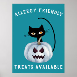 Teal Pumpkin Halloween Black Cat Allergy Friendly Poster