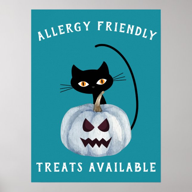 Teal Pumpkin Halloween Black Cat Allergy Friendly Poster (Framsidan)