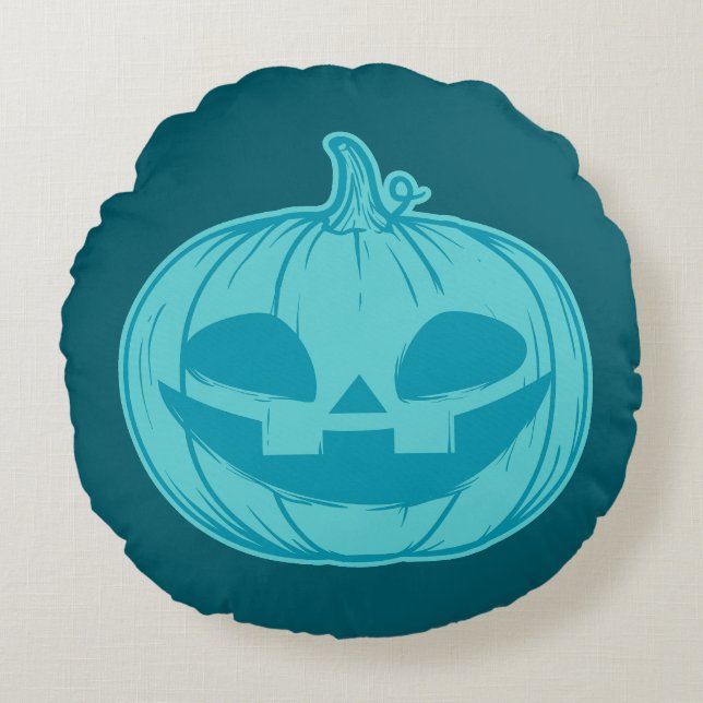 Teal Pumpkin Halloween Pillow Rund Kudde (Framsidan)