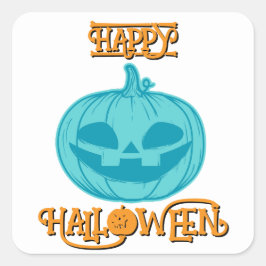 Teal Pumpkin Happy halloween Square Sticker Fyrkantigt Klistermärke