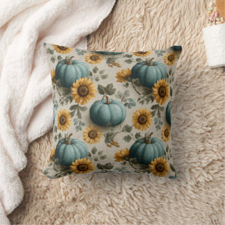 Teal Pumpkins och Golden Sunblommor Kudde