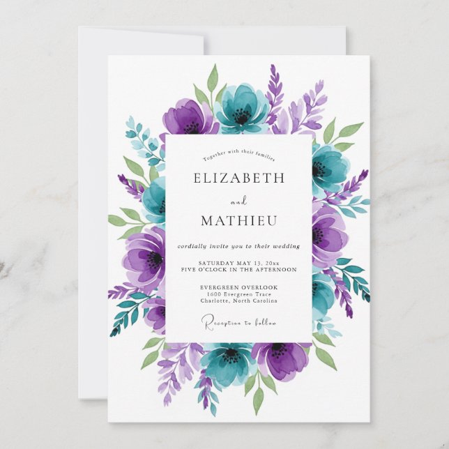 Teal Purple Breathtaking Spring Wedding Inbjudningar (Framsida)