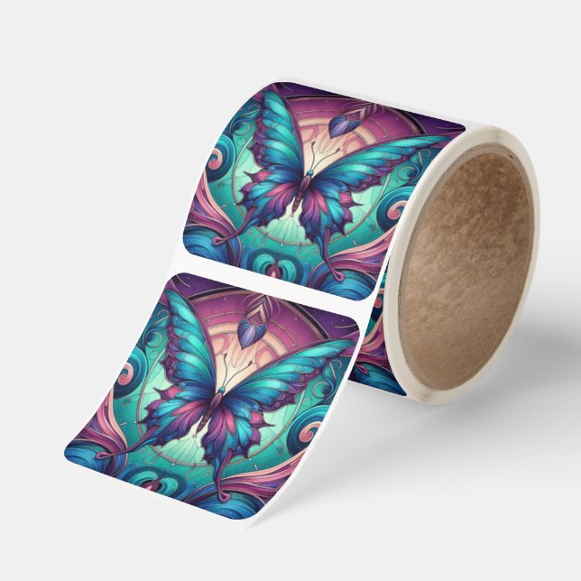 Teal & Purple Butterfly 3 Fyrkantigt Klistermärke (Rulle)