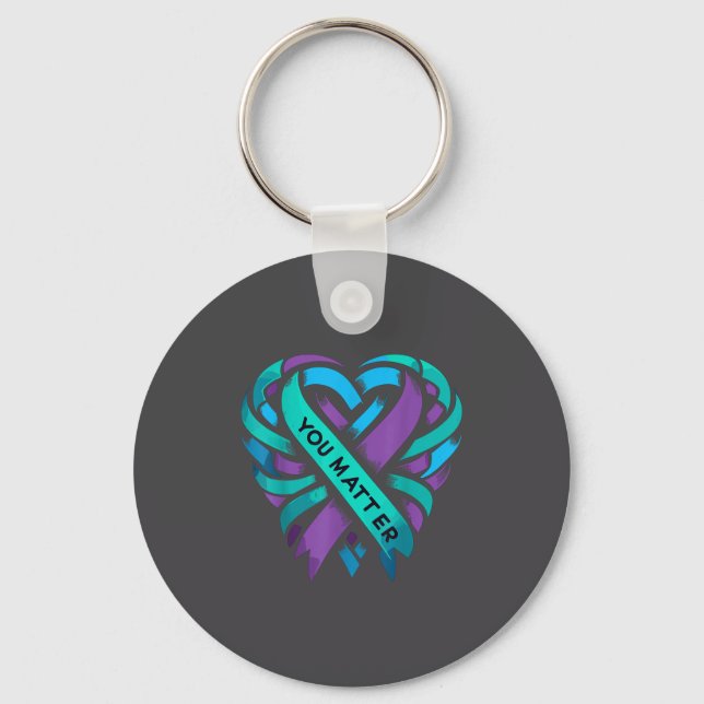 Teal Purple Heart You Suicide Prevention Awareness Nyckelring (Framsida)