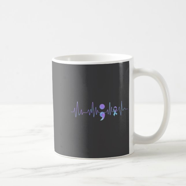 Teal Purple Heartbeat Semicolon Suicide Prevention Kaffemugg (Höger)