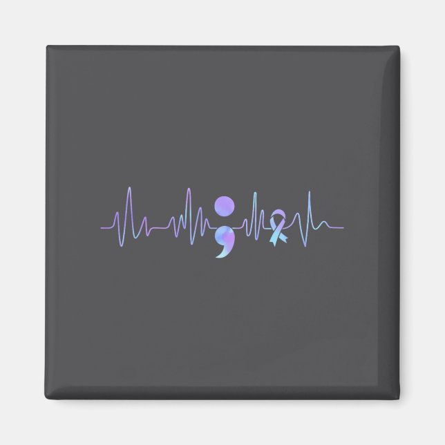 Teal Purple Heartbeat Semicolon Suicide Prevention Magnet (Framsidan)