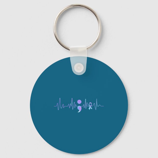 Teal Purple Heartbeat Semicolon Suicide Prevention Nyckelring (Framsida)