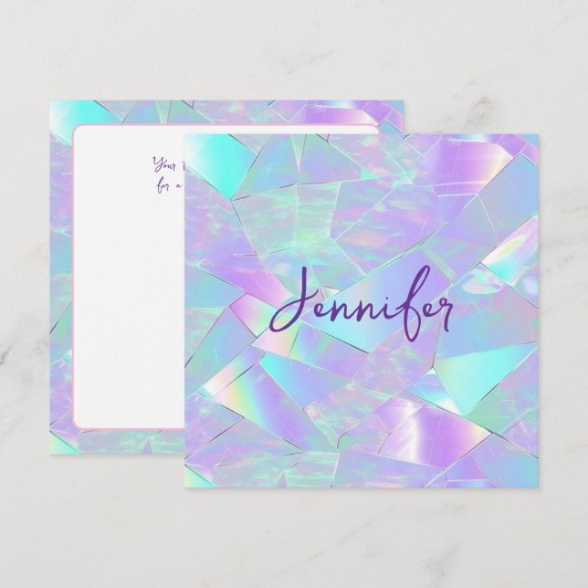 Teal & Purple Iridescent Design, Namn & Meddelande Inbjudningar (Fram/baksida)