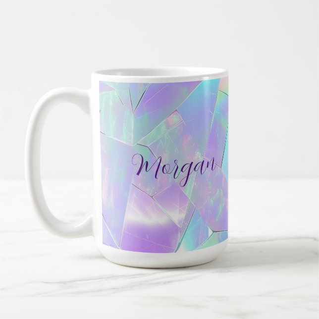 Teal & Purple Iridescent Design, Skriptnamn Kaffemugg (Vänster)