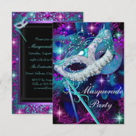 Teal & Purple Maskeradbal Invitation Sml Inbjudningar