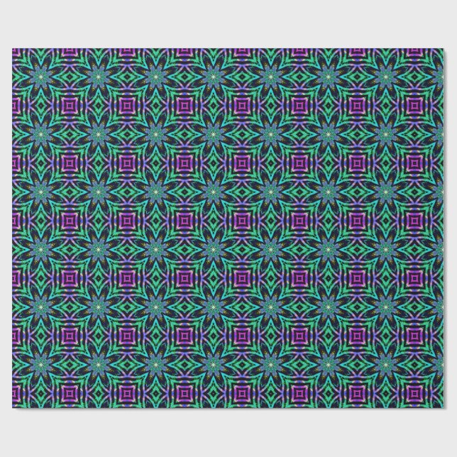 Teal, Purple & Pink Kaleidoscope Fractal Pattern Presentpapper (Platt)