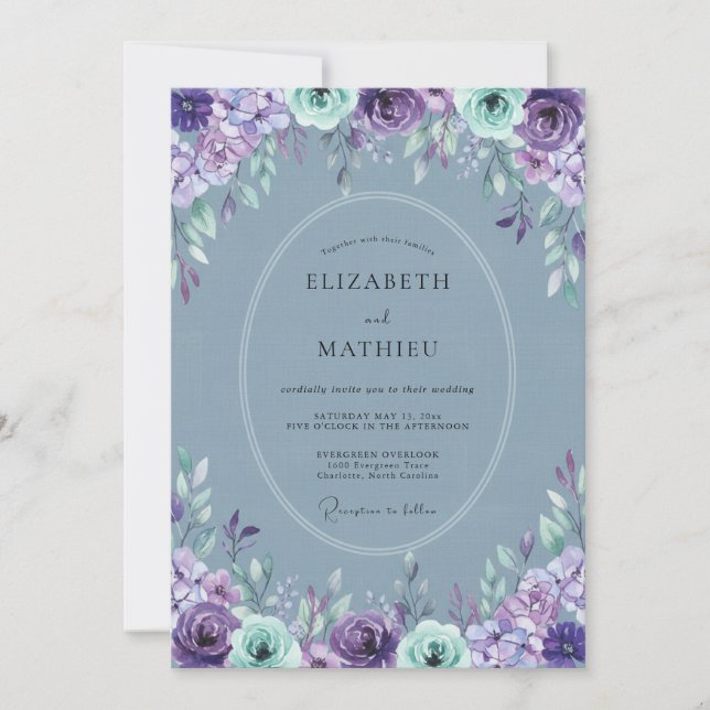 Teal Purple Radiant Spring Wedding Inbjudningar (Framsida)