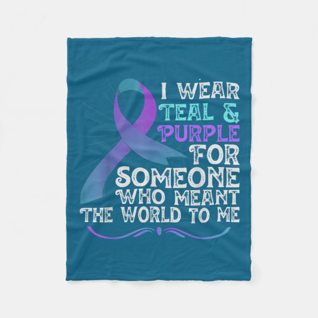 Teal Purple Ribbon For Suicide Prevention Awarenes Fleecefilt (Framsidan)