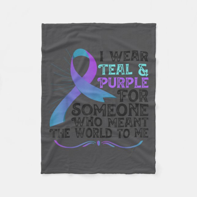 Teal Purple Ribbon For Suicide Prevention Awarenes Fleecefilt (Framsidan)