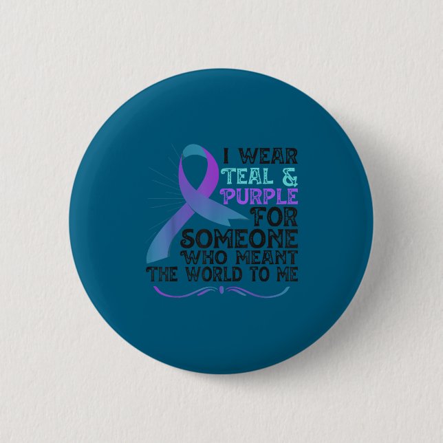 Teal Purple Ribbon For Suicide Prevention Awarenes Knapp (Framsida)