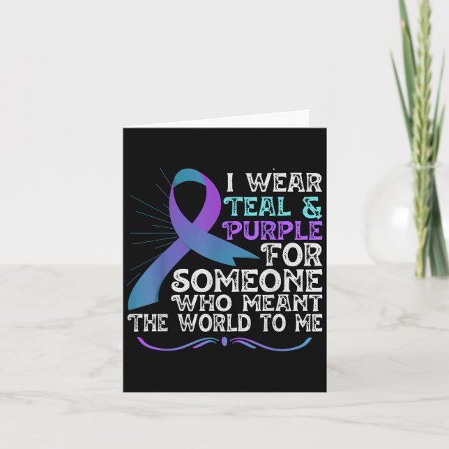 Teal Purple Ribbon For Suicide Prevention Awarenes Kort (Framsida)