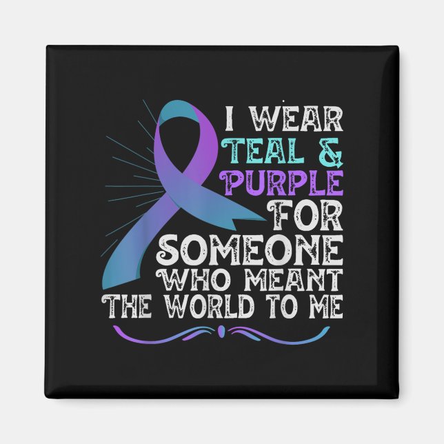 Teal Purple Ribbon For Suicide Prevention Awarenes Magnet (Framsidan)