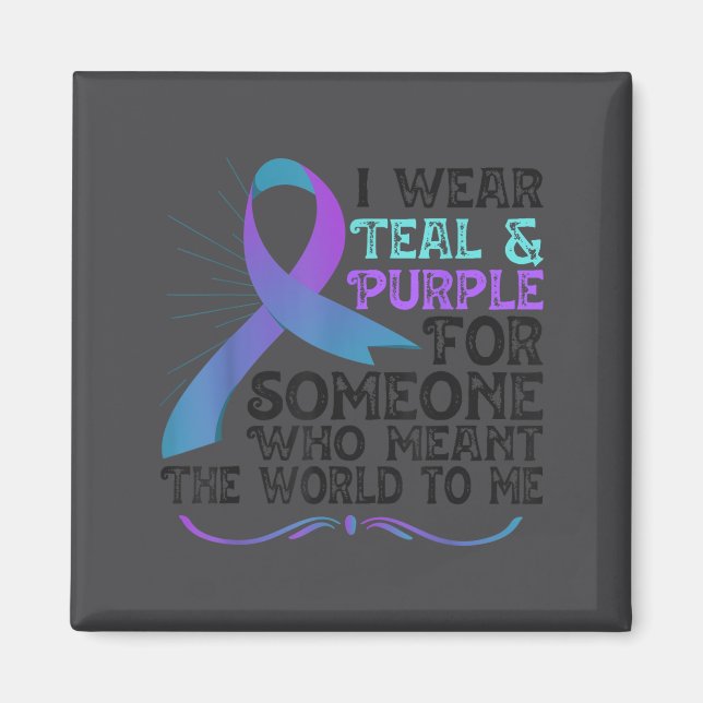 Teal Purple Ribbon For Suicide Prevention Awarenes Magnet (Framsidan)