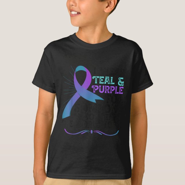 Teal Purple Ribbon For Suicide Prevention Awarenes T Shirt (Framsida)