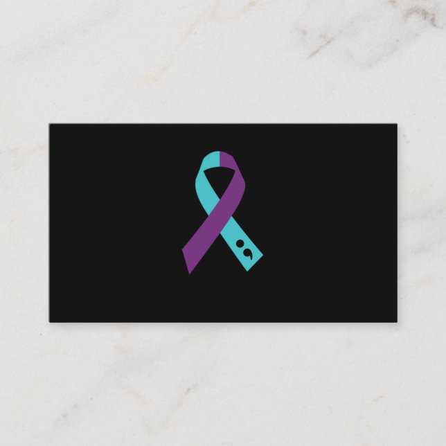 Teal Purple Ribbon Semicolon Suicide Prevention Visitkort (Framsida)