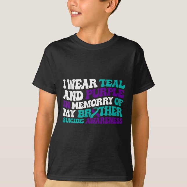 Teal Purple Ribbon Suicide Awareness Brother Aware T Shirt (Framsida)