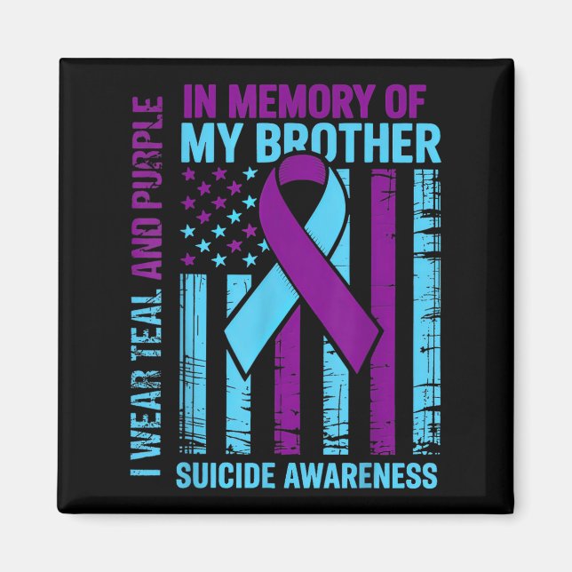 Teal Purple Ribbon Suicide Awareness Flag Brother  Magnet (Framsidan)