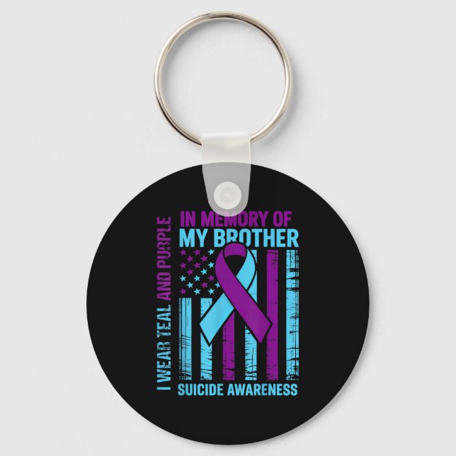 Teal Purple Ribbon Suicide Awareness Flag Brother  Nyckelring (Framsida)