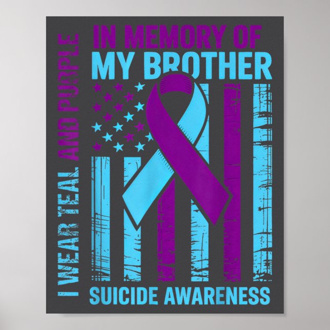 Teal Purple Ribbon Suicide Awareness Flag Brother  Poster (Framsidan)