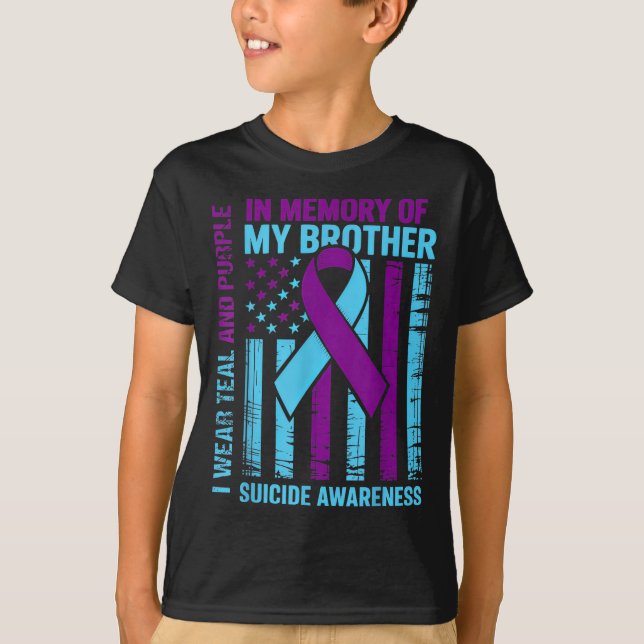 Teal Purple Ribbon Suicide Awareness Flag Brother  T Shirt (Framsida)