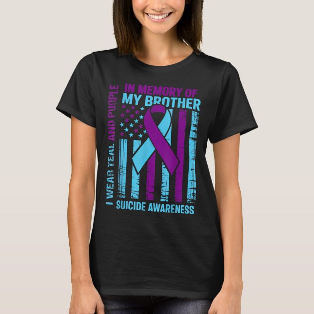 Teal Purple Ribbon Suicide Awareness Flag Brother  T Shirt (Framsida)