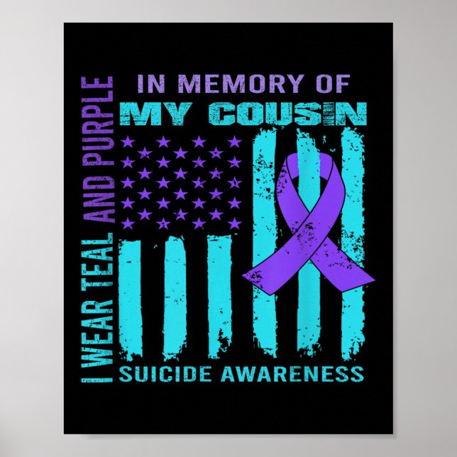 Teal Purple Ribbon Suicide Awareness Flag Cousin B Poster (Framsidan)