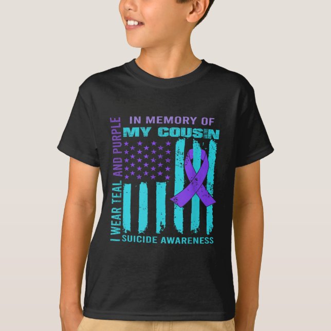 Teal Purple Ribbon Suicide Awareness Flag Cousin B T Shirt (Framsida)