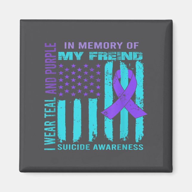 Teal Purple Ribbon Suicide Awareness Flag Freind B Magnet (Framsidan)