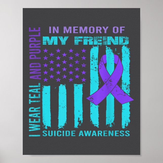 Teal Purple Ribbon Suicide Awareness Flag Freind B Poster (Framsidan)