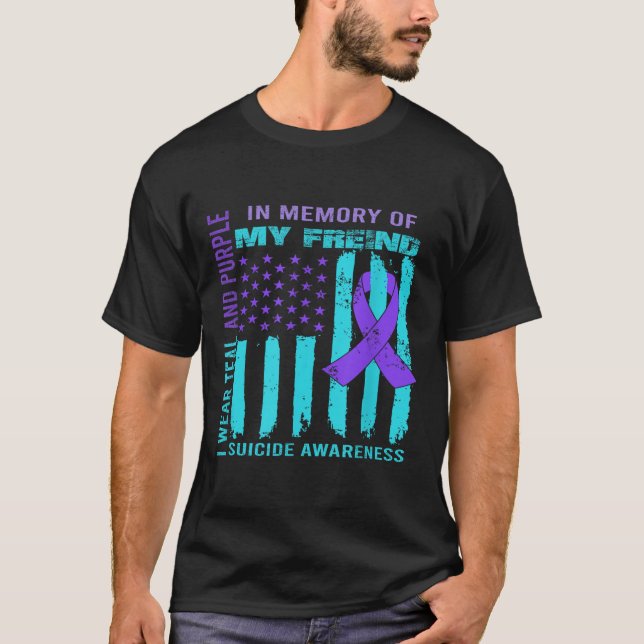 Teal Purple Ribbon Suicide Awareness Flag Freind B T Shirt (Framsida)