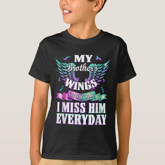 Teal Purple Ribbon Suicide Awareness Flag I Miss M T Shirt (Framsida)