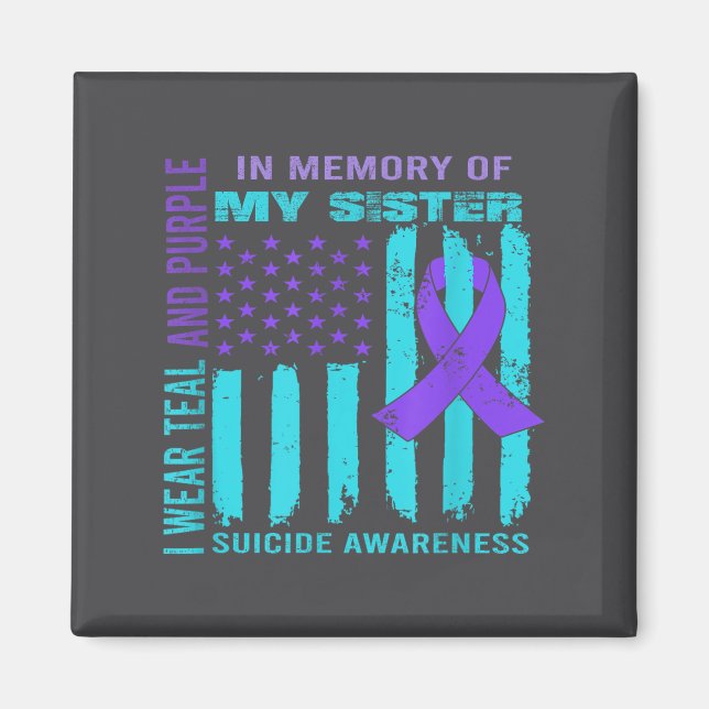 Teal Purple Ribbon Suicide Awareness Flag Sister B Magnet (Framsidan)