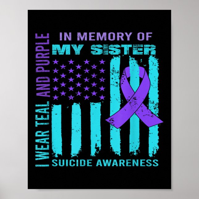 Teal Purple Ribbon Suicide Awareness Flag Sister B Poster (Framsidan)