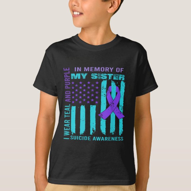 Teal Purple Ribbon Suicide Awareness Flag Sister B T Shirt (Framsida)