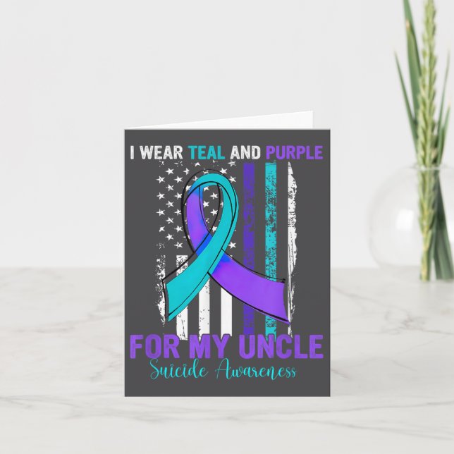Teal Purple Ribbon Suicide Awareness Flag Uncle  Kort (Framsida)
