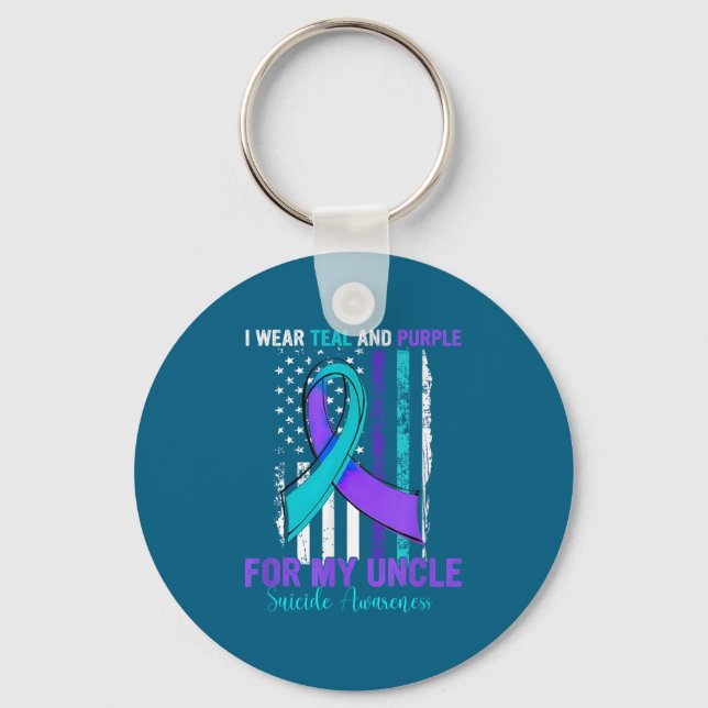 Teal Purple Ribbon Suicide Awareness Flag Uncle  Nyckelring (Framsida)