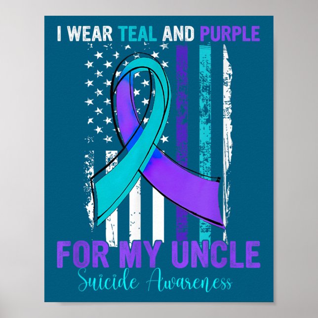 Teal Purple Ribbon Suicide Awareness Flag Uncle  Poster (Framsidan)
