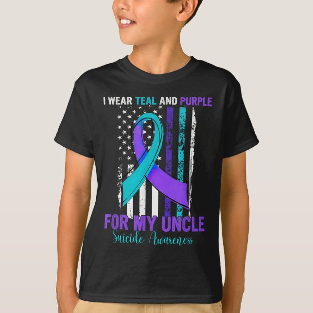 Teal Purple Ribbon Suicide Awareness Flag Uncle  T Shirt (Framsida)