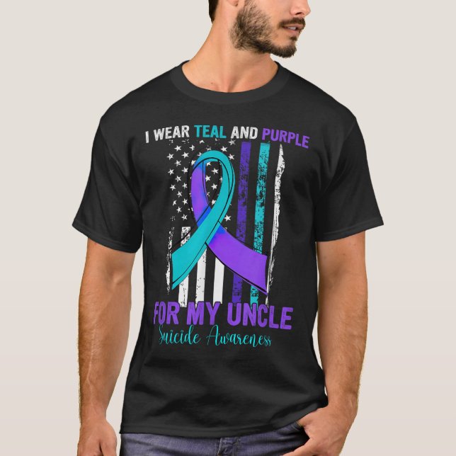 Teal Purple Ribbon Suicide Awareness Flag Uncle  T Shirt (Framsida)