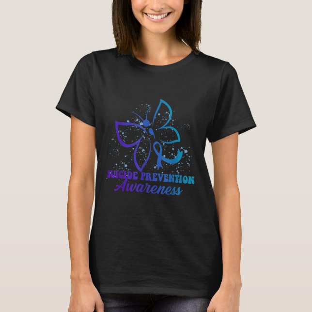 Teal Purple Semicolon Dragonfly Suicide Prevention T Shirt (Framsida)