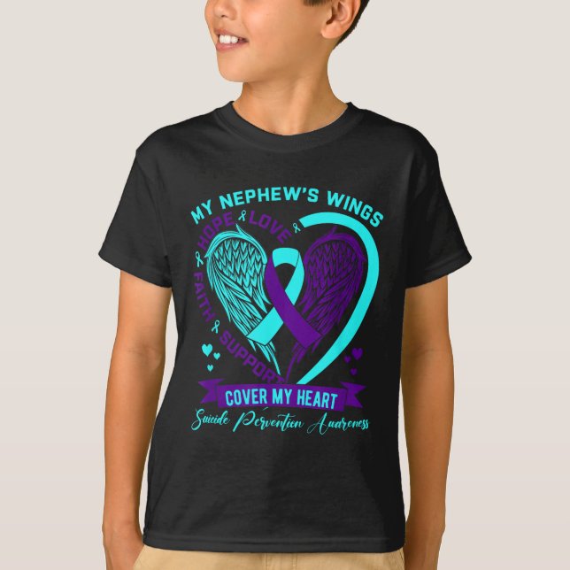 Teal Purple Suicide Prevention Awareness Nephew He T Shirt (Framsida)