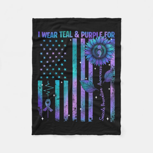 Teal Purple Us Usa Flag Suicide Prevention Awarene Fleecefilt (Framsidan)